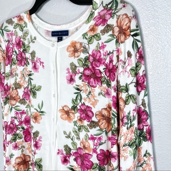 NWT Karen Scott Plus Knit Floral Cardigan Sweater - Picture 3 of 6